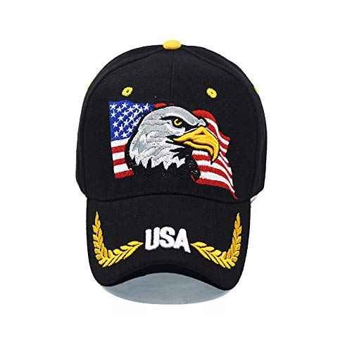 American USA-Flag-Cap Eagles-Trucker-Hat for Women Men Adjustable Caps Patriotic Hat Printing Baseball Cap Black