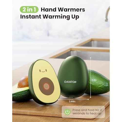 Gaiatop Hand Warmers Rechargeable 2 Pack, Magnetic 3 Settings Fast Heating Avocados Shape, Electric Portable Pocket Heater, Reusable Hot Hands Gifts for Women Men Outdoor Camping Hunting Golf