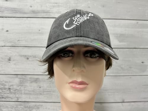 Gone Fishing Dad Hat - Embroidered Fisherman Gift - Washed Black