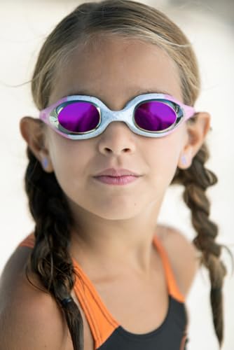 Youth Unisex Spider Swim Goggles - Fogless, Recycled Silicone, Easy Adjust Strap - Blue/Gray/Blue, Anti-Fog Mirror Variation
