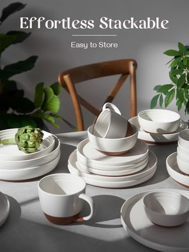10.5 Inch Large Dinner Plates Set of 6 - White Ceramic, Microwave & Dishwasher Safe