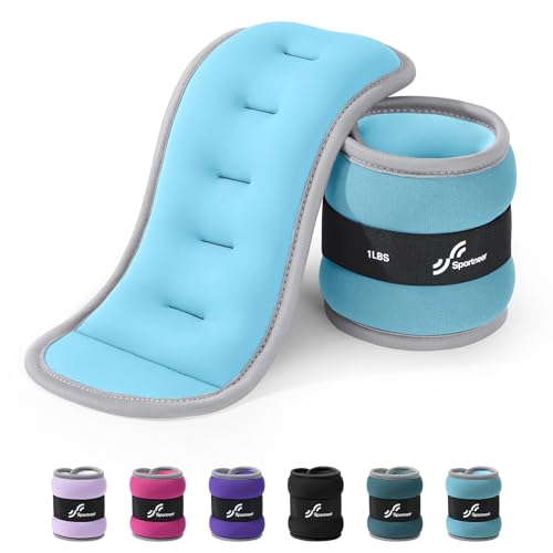 Glimmer Blue Sportneer Ankle Wrist Weights 1 lb Pair for Women Men - Adjustable, Non-Bulky Fitness Accessory