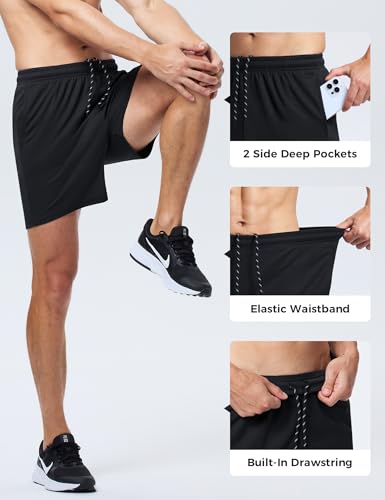 Men's Athletic Shorts 3 Pack - Medium Black Quick Dry Workout Gym Shorts