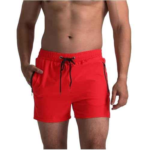 Men¡¯s Swim Trunks Slim-Fit 5" Inseam Mesh Lining Zipper Pockets Swimwear Quick-Dry Bathing Suits for Men, XS-2XL