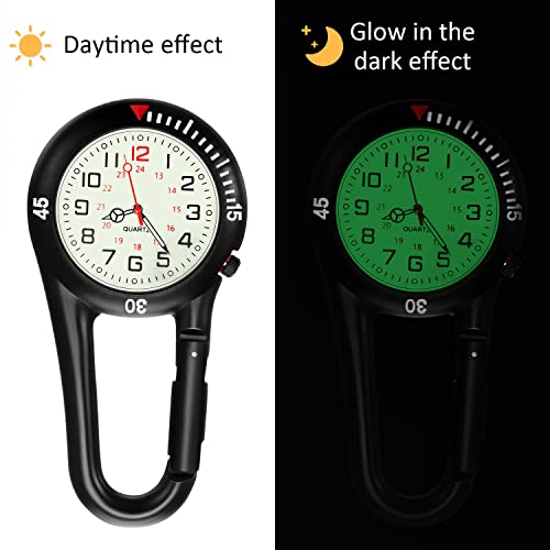 Glow Quartz Watch Fob Clip on Carabiner - Black & Silver