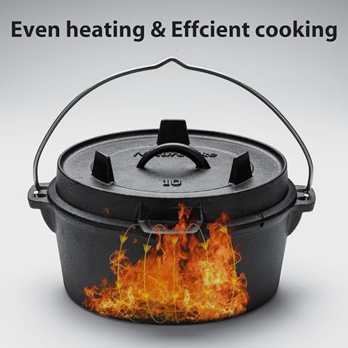 Naturehike Dutch Oven Pot with Lid-4.76 Qt Pre-Seasoned Cast Iron Dutch Oven with Storage Bag-Dual Handles-Lid Doubles as Cast Iron Grill Pan, Use in the Oven, on the Stove & Grill, over the Campfire