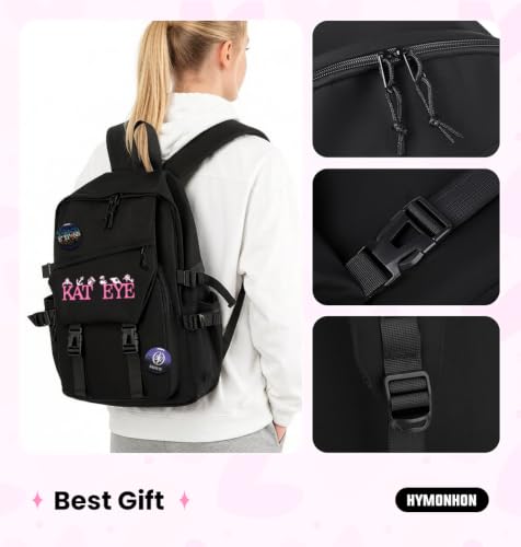 Large Capacity Casual Daypack Backpack with Pink Logo & Button Pins