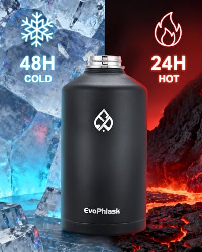 1 Gallon Insulated Water Bottle - Matte Black, Keeps Drinks Cold 48H