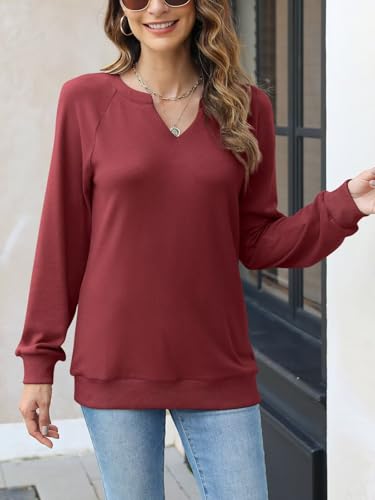 Women's X-Large V-Neck Lightweight Casual Sweatshirt - Wine