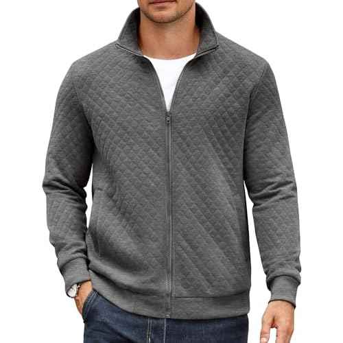 COOFANDY Mens Zip Up Sweatshirt Mock Neck Quilted Jacket Casual Lightweight Sweater Jackets with Pocket