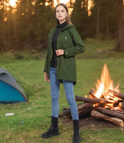 Women's Lightweight Utility Anorak Jacket with Drawstring Waist - Green, Medium