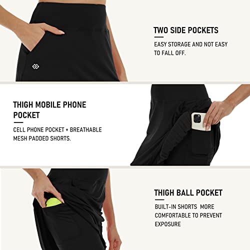 X-Large Women's 20-Inch Knee Length Golf Skorts Athletic Skirts Summer Casual Active Workout Sports Tennis Skirt with 4 Pockets - Black