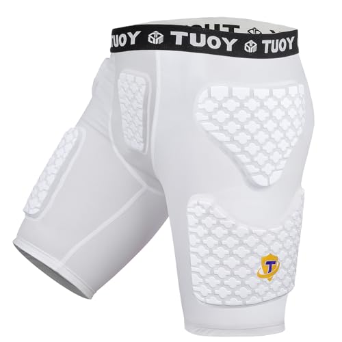 Youth Boys Football Girdle with 6 Pads Compression Shorts & Cup - White Medium