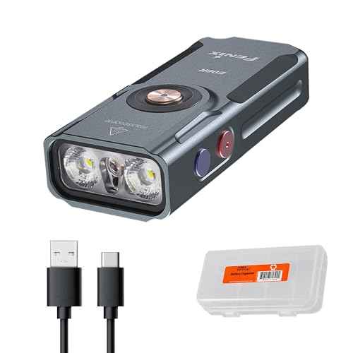 Fenix E06R 700 Lumen 3-in-1 EDC Keychain Flashlight, USB-C Rechargeable, Includes UV Light and Lumentac Organizer (Grey)