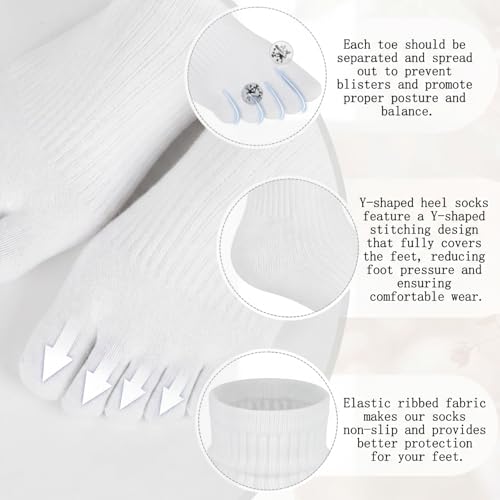 Janmercy 4 Pair Crew Five Toe Socks for Women Cotton White Solid