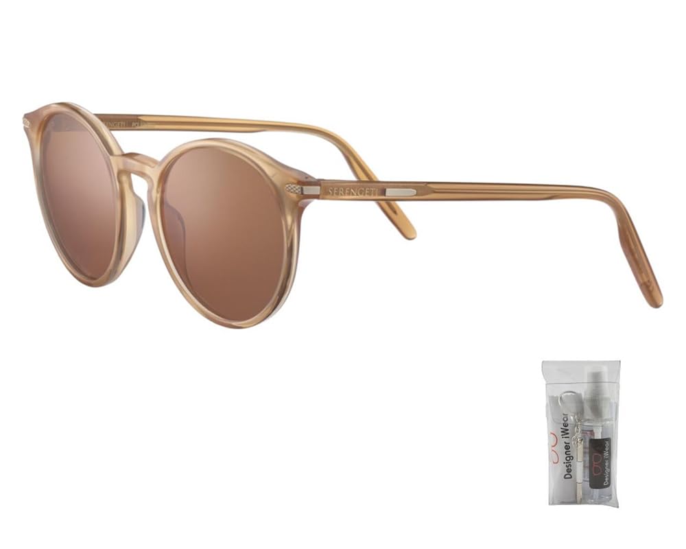 Serengeti Leonora 51MM Shiny Beige/Mineral Polarized Round Sunglasses For Women +BUNDLE with ACCESSORY EYEWEAR KIT