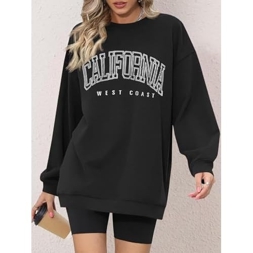 Langwyqu Women's Oversized Sweatshirt Los Angeles California Crewneck Long Sleeve Casual Loose Pullover Tops