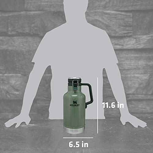 Stanley Classic Easy-Pour Growler 64 oz | Keeps Beer Cold or Coffee Hot | Leakproof Steel Lined Lid and Easy to Carry Handle | Insulated Stainless Steel | BPA-Free | Green
