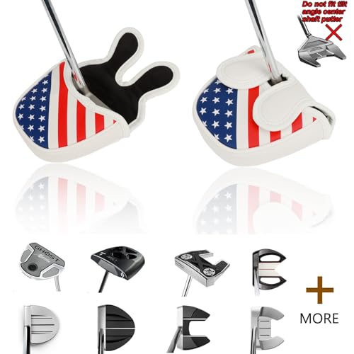 Center Shafted Mallet Putter Cover with USA Flag Design - Waterproof PU Leather Golf Head Cover for Men Women