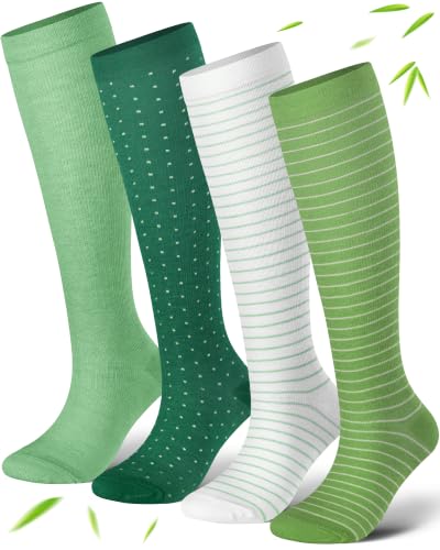 Compression Socks 4 Pairs Knee High 15-20mmHg - Small-Medium Green