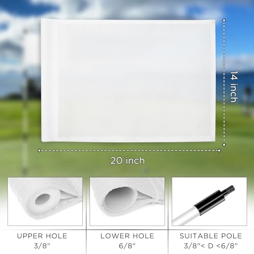 KINGTOP Golf Flag 20x14 Inch - White 3-Pack, 420D Nylon, PGA Standard