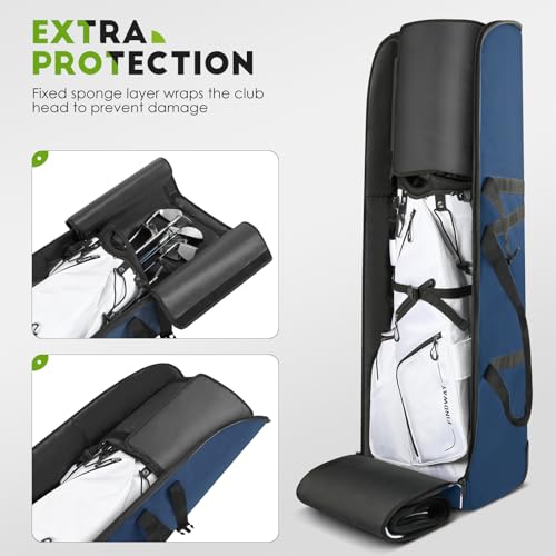 Findway Blue Golf Travel Bag with Wheels, Heavy Duty Oxford Cover for Men Women