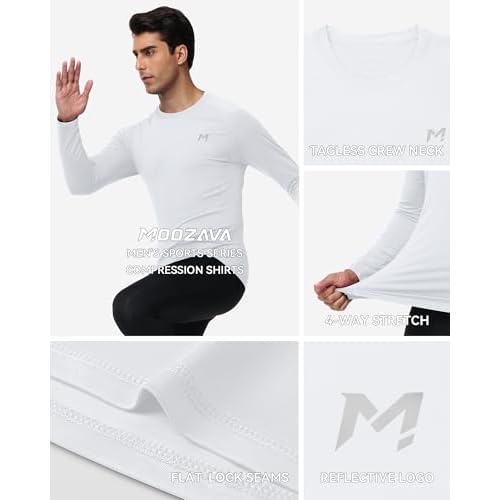 Mens Compression Shirt Long Sleeve Quick Dry Athletic Workout Gym T-Shirt SPF Running Top Sport Undershirt Base Layer
