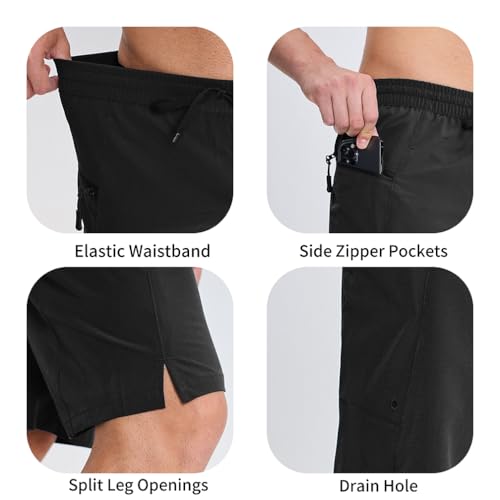 Men's Swim Trunks with Zip Pockets - Black, XX-Large Beach Board Shorts