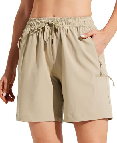 Willit Women's 7-Inch Khaki Cargo Shorts - Lightweight Quick Dry Summer Athletic Casual Pants