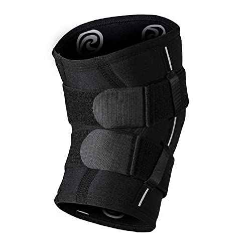 Rehband X-RX Knee Support with Straps, 1 piece, strong knee sleeve 7mm neoprene for heavyweight workouts, weightlifting & strongman, Colour:Black, Size:Medium