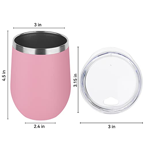 12oz Stainless Steel Wine Tumbler Set with Pink Lid - Personalized Travel Coffee Mug
