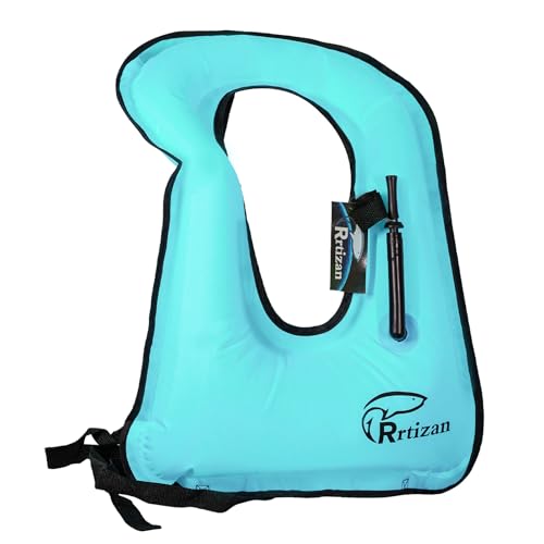 Blue Inflatable Snorkel Vest for Adults up to 220 lbs - Adjustable Buoyancy Life Jacket