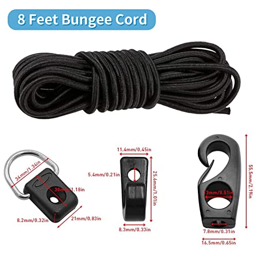 Kayak Deck Rigging Kit with 8ft Bungee Cord, D Rings, Hooks & Screws