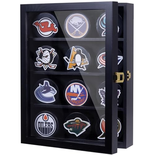 12-Piece Hockey Puck Display Case Wall Mount with Acrylic Door - Wall Decor