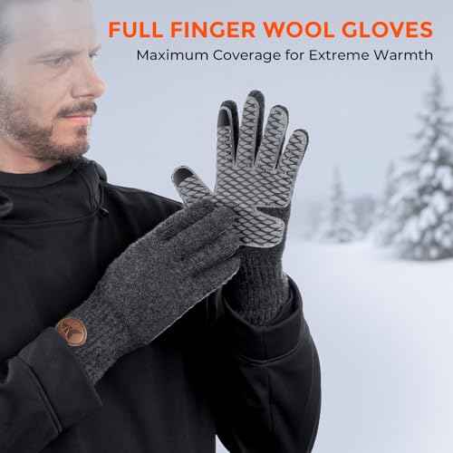 KastKing Bully Wooly Full Finger Gloves, Wool Fishing Gloves,Extended Cuff, Winter Gloves for Ice Fishing, Hunting, Hiking