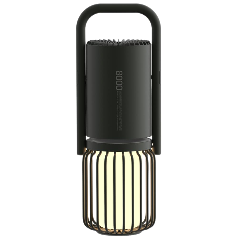 Vyvylabs Multifunctional Camping Lantern 4-in-1 - LED Rechargeable Lantern, Outdoor Bluetooth Speaker, 8000mAh Power Bank, 3 Light Modes - Black - IPX5 Waterproof