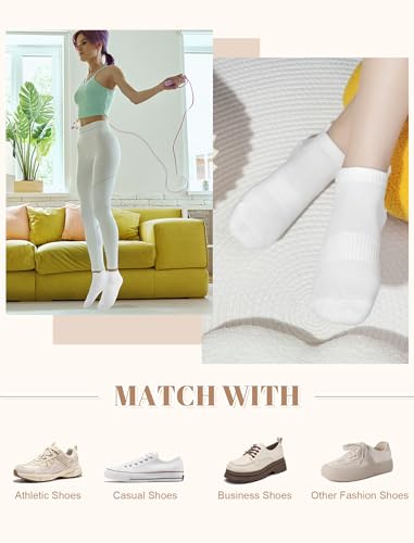 Justay 10 Pairs Women's Ankle Socks - All White, Low Cut Athletic Running Socks