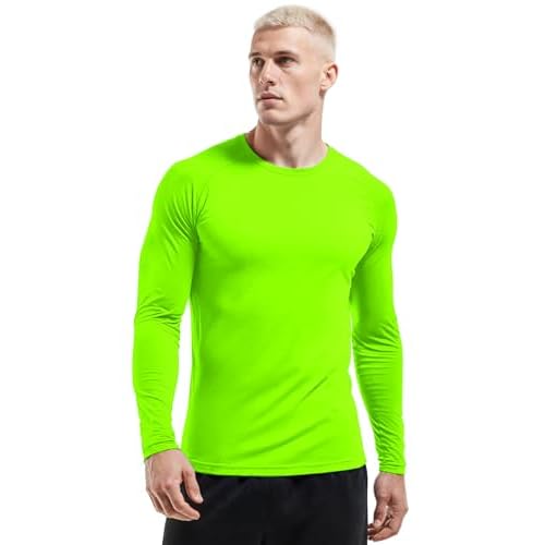 Men Long Sleeve Athletic Shirt, Crewneck Running T-Shirts Fitted, Moisture Wicking Base Layer Workout Tee Dry Fit