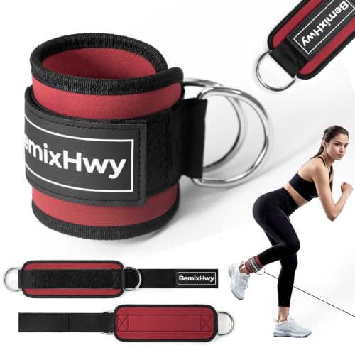 Red Pair Fitness Ankle Straps for Cable Machine - Neoprene Padded, Adjustable, Glute & Leg Workout Attachments