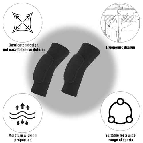 Amabro Volleyball Elbow Pads, Compression Elbow Pads Breathable Elbow Wraps with Thick Sponge Arm Brace Support Fitness Arm Knee Protector Band for Women Men Girls Boys Sports, Pack of 2(Black)
