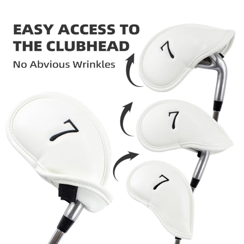 Scott Edward 12pcs White PU Leather Golf Iron Headcovers – Fits 3-9 & Wedges