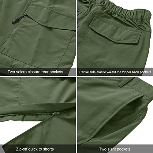 Men's Convertible Cargo Pants for Hiking, Safari & Fishing - Army Green 34/608