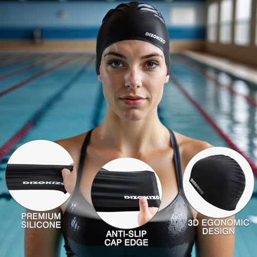 High Elasticity Silicone Swim Cap for Men and Women - Black & Grey