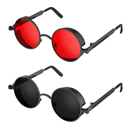 PROUDDEMON Retro Gothic Steampunk Sunglasses for Women Men Round Lens Metal Frame