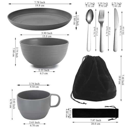 Camping Mess Kit for 2 Persons with Black & Gray Utensils and Tableware