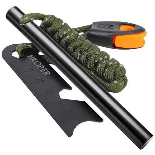 Fire Starter Ferro Rod, 4 Inch Flint and Steel Survival Kit, Flint Fire Starter for Camping and Hiking, 6-in-1 Emergency Survival Fire Steel, Magnesium Fire Starter | Hkoper