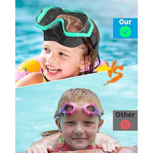 Bairuifu Kids Swim Goggles Snorkel Mask, Latest 3-Window Lens Wide Vision, Crystal Clear, Swimming Goggles Soft Nose Cover