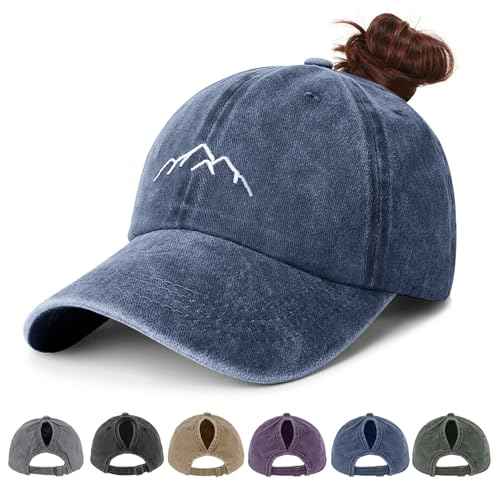 Ponytail Hats for Women - Distressed Hat with Ponytail Hole for Women Baseball Cap