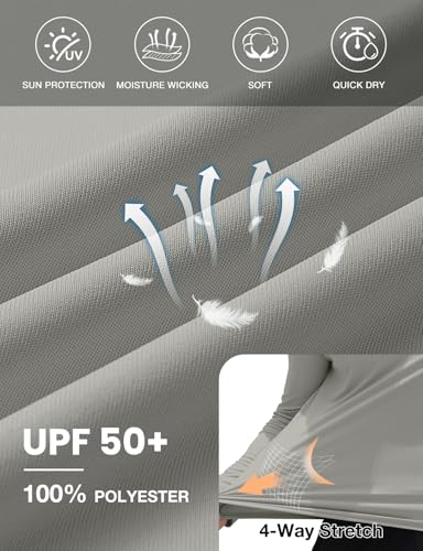 Men's UPF 50+ Sun Hoodie UV Protection Long Sleeve Rash Guard SPF Quick Dry Fishing Shirt Gray Medium