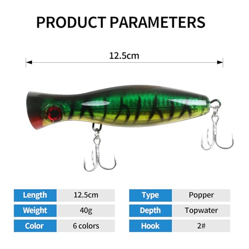 4pcs Multicolor Large Top Water Popper Lures for Saltwater Fishing - Tuna & GT